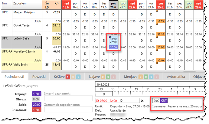 Samodejna izravnava presežka ur
