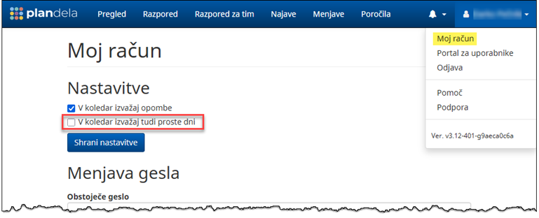 Nastavitev izvoza v koledar